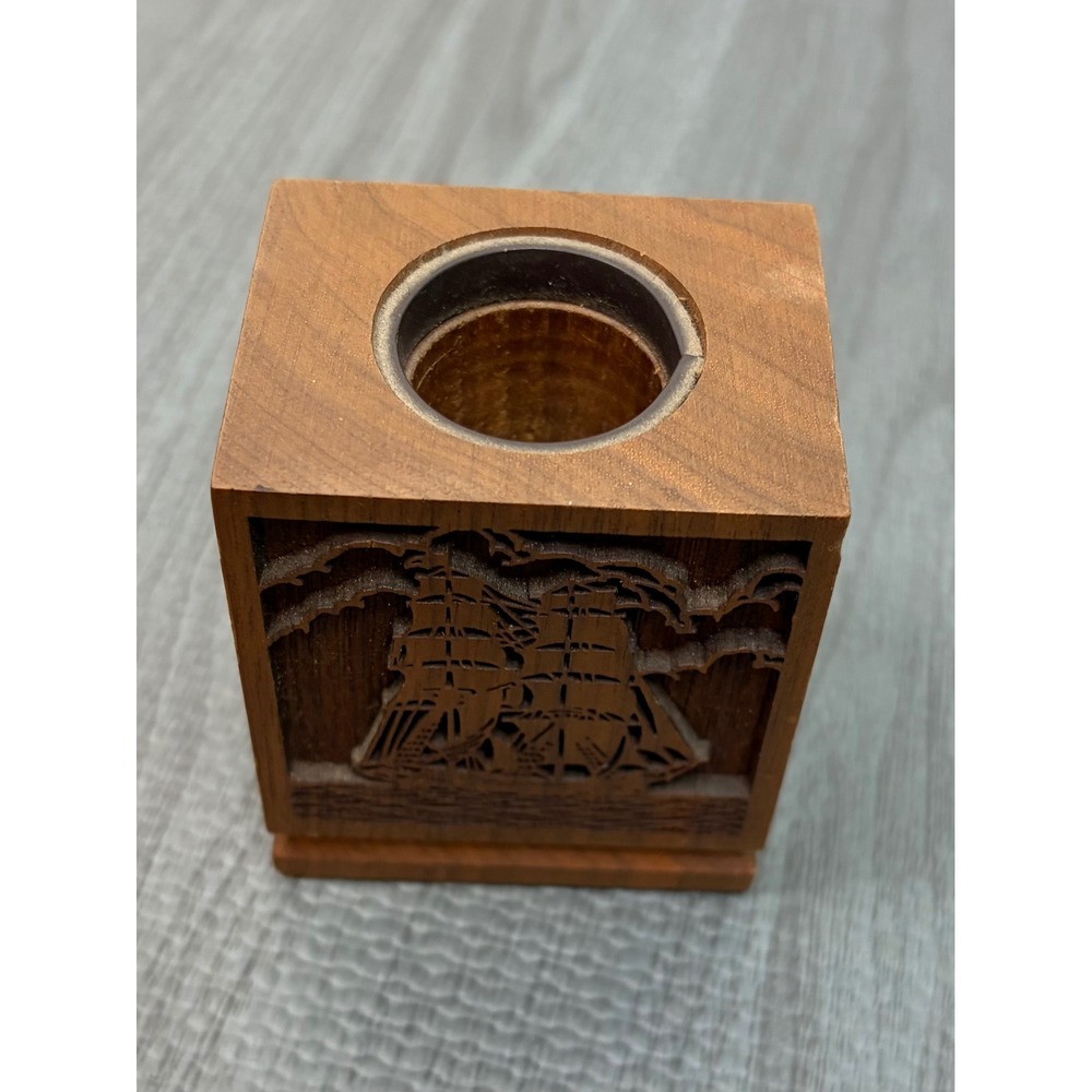 Lasercraft Wood Candle Holder Vintage Laser Engraved Ship Nautical Desk Decor - Picture 8 of 9